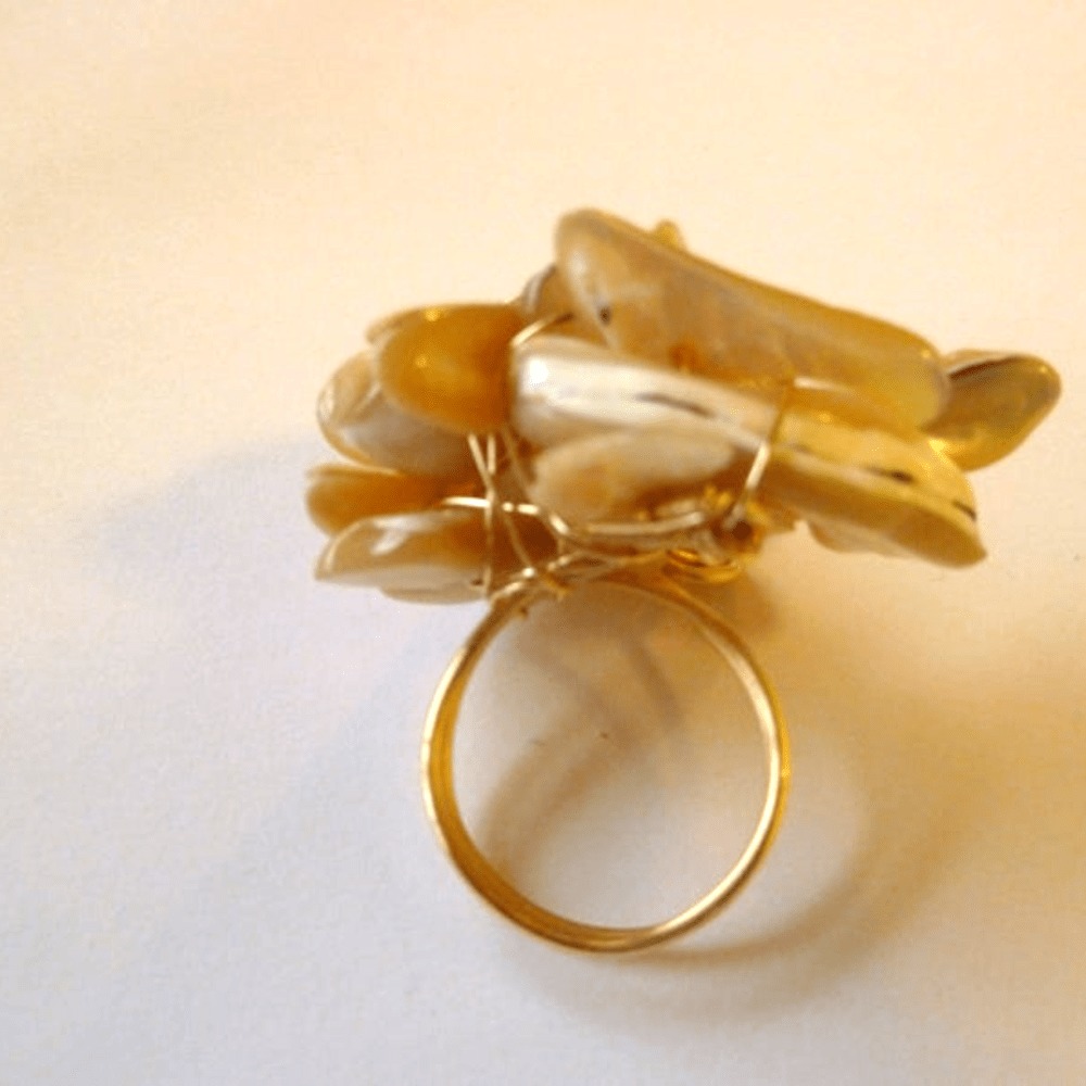 Pearl Mother Ring, Hand Made, Golden PearlRing - Picture 2 of 7